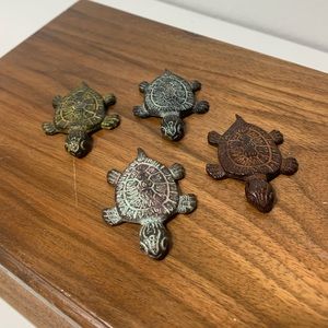 Carved metal turtle magnets - set of 4